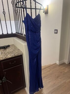 Jules and Cleo Elegant Royal Blue Sequin Spaghetti Strap Evening Gown